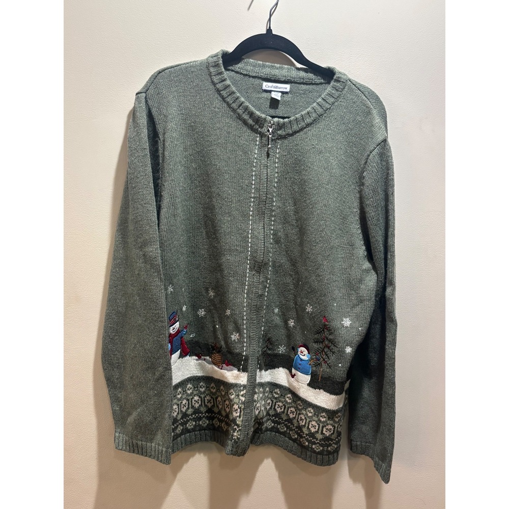 NWT Croft & Barrow 2X Plus Size Holiday Cardigan Sweater Green‎ Snowman Zip